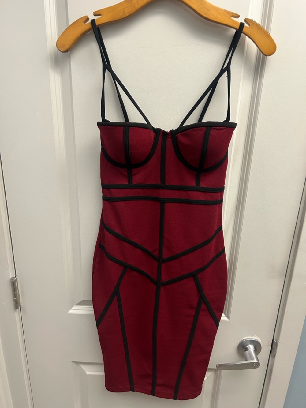 privy Red and Black Bustier Bodycon Midi Dress